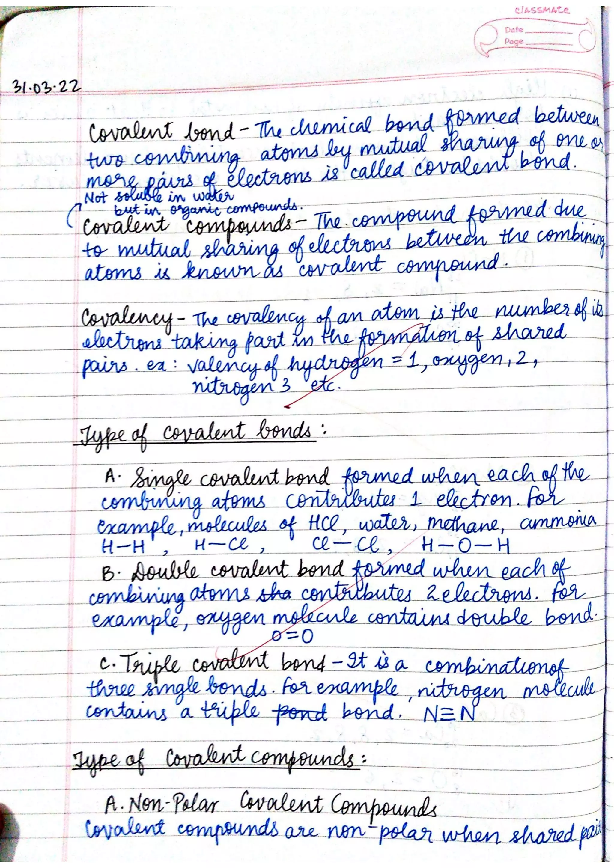 ICSE Chemistry Class X Handwritten Notes