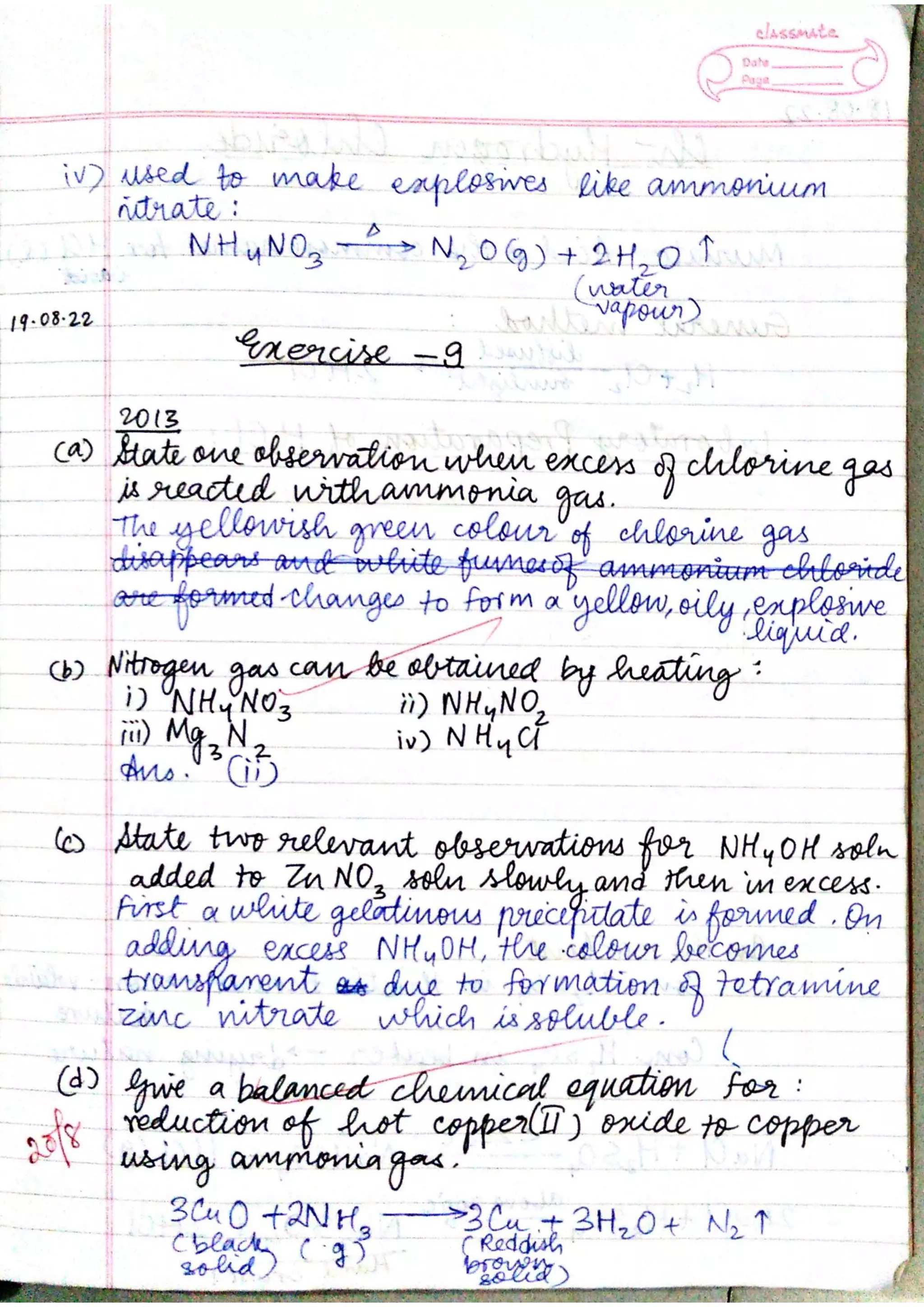 ICSE Chemistry Class X Handwritten Notes