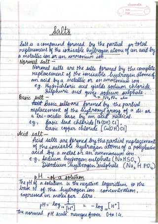 ICSE Chemistry Class X Handwritten Notes