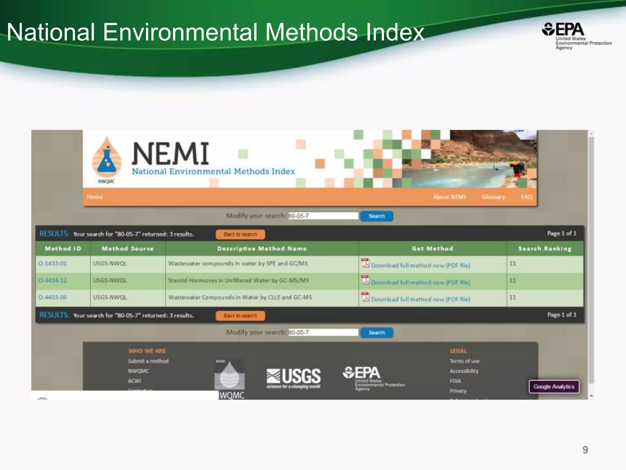 National Environmental Methods Index
9
 