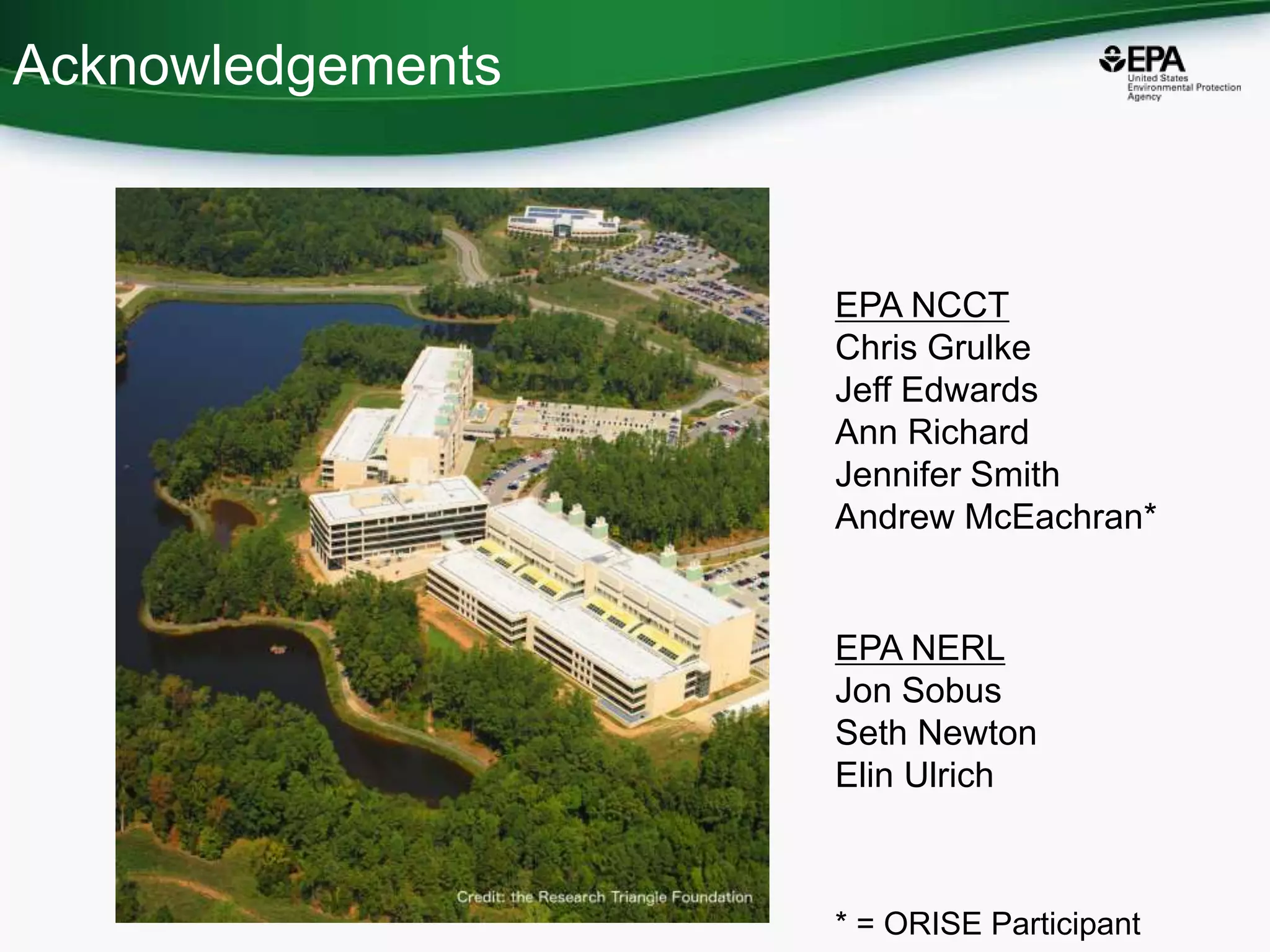 Acknowledgements
EPA NCCT
Chris Grulke
Jeff Edwards
Ann Richard
Jennifer Smith
Andrew McEachran*
EPA NERL
Jon Sobus
Seth Newton
Elin Ulrich
* = ORISE Participant
 