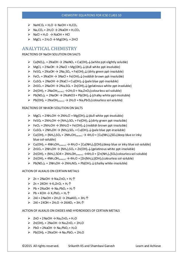 Worksheets All Chemistry Equations chemistry equations for icse class 10 7