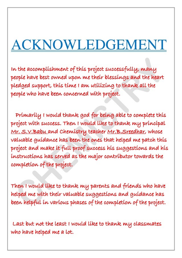 How to write an acknowledgement for a science fair project