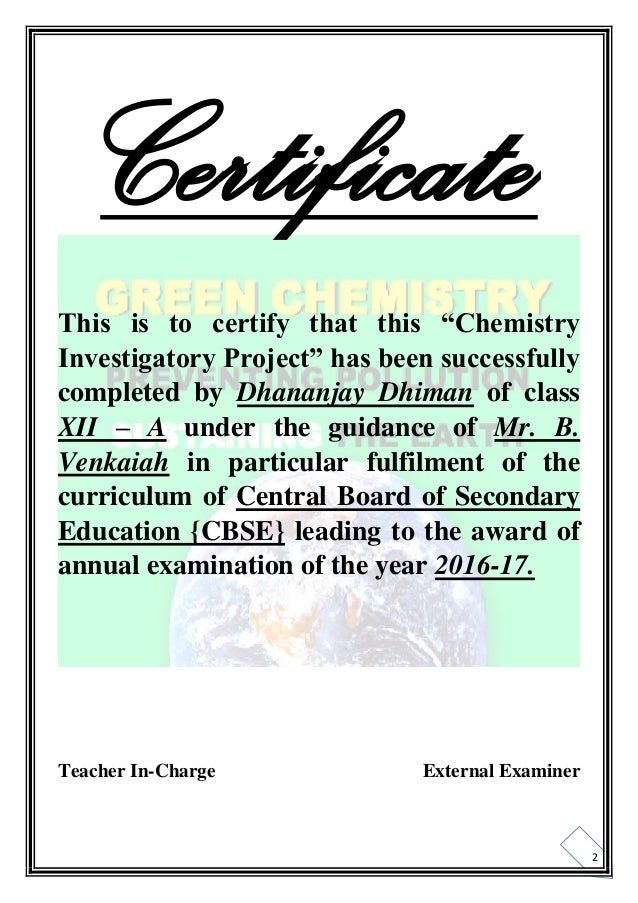 Chemistry Investigatory Project Class 12 - Green Chemistry - Bio Diesâ€¦
