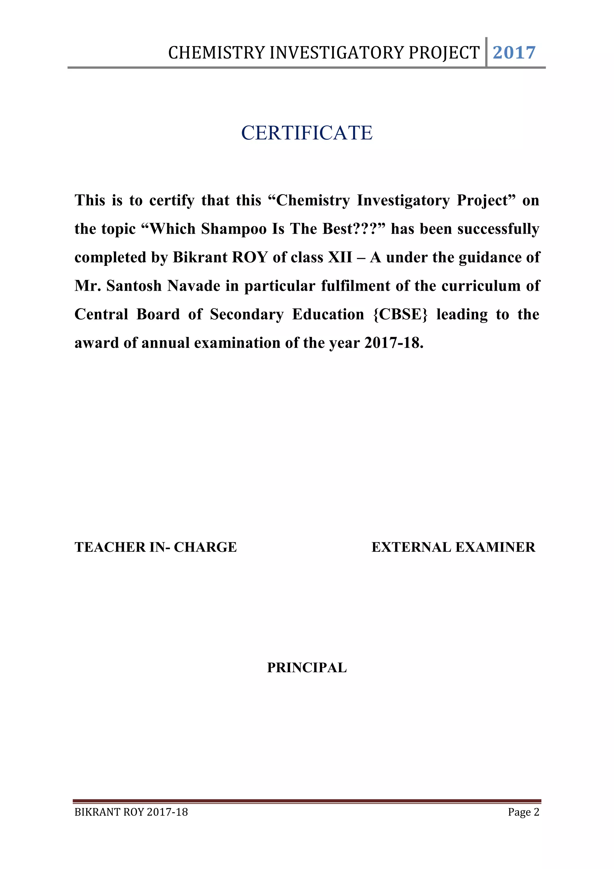 Chemistry Investigatory Project Class 11 & 12