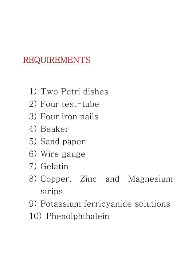 Chemistry Project on the effect of metal coupling on the rusting of iron