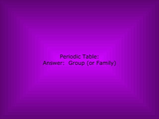 Periodic Table: Answer:  Group (or Family) 