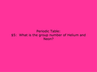 Periodic Table: $5:  What is the group number of Helium and Neon? 