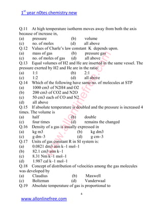 Chemistry Fsc Part 1 All Chapter Mcqs
