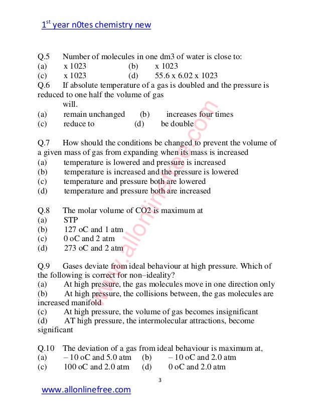 Chemistry Fsc Part 1 All Chapter MCQs