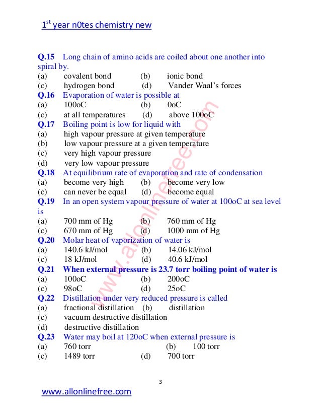 Chemistry Fsc Part 1 All Chapter MCQs
