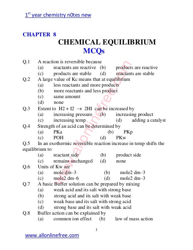 Chemistry Fsc Part 1 All chapter MCQs