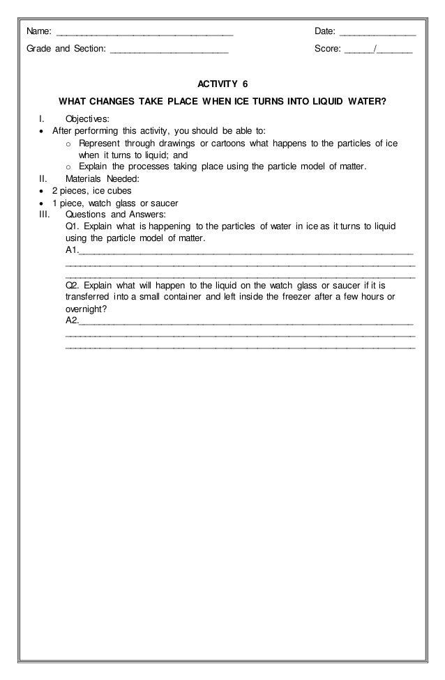 Activity Sheet on Chemistry 8 Module 1