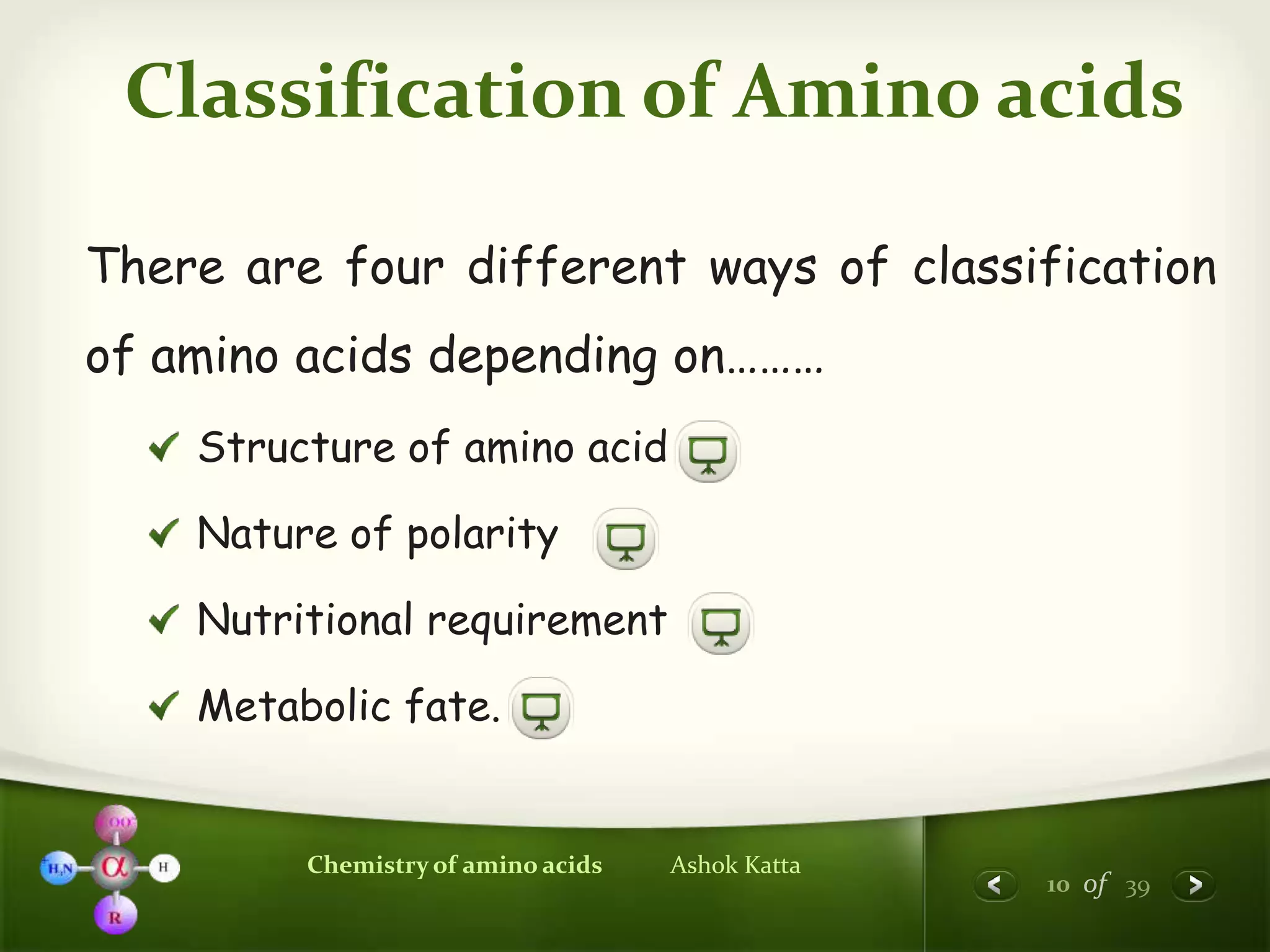 Chemistry of Amino Acids (Protein Chemistry I)