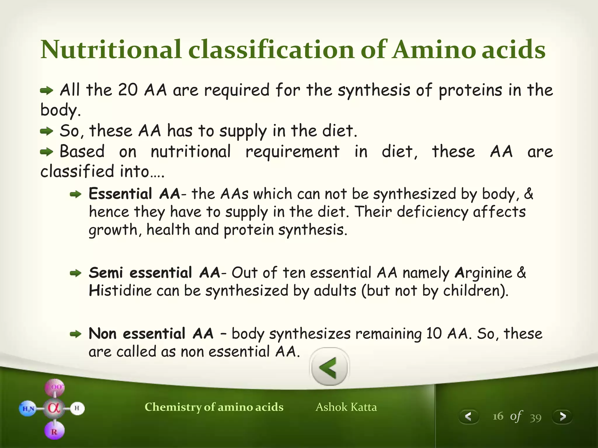 Chemistry of Amino Acids (Protein Chemistry I)