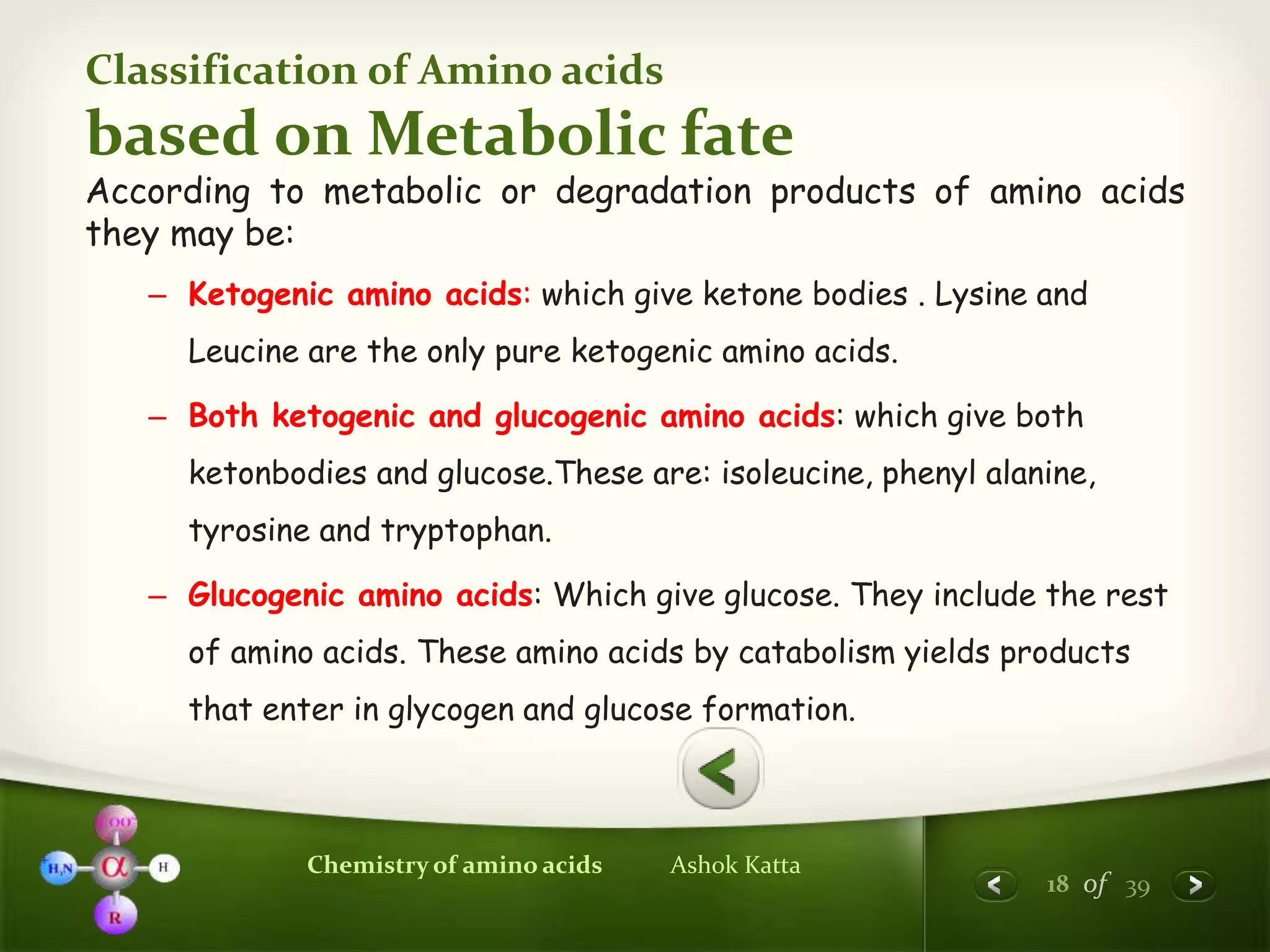 Chemistry of Amino Acids (Protein Chemistry I)