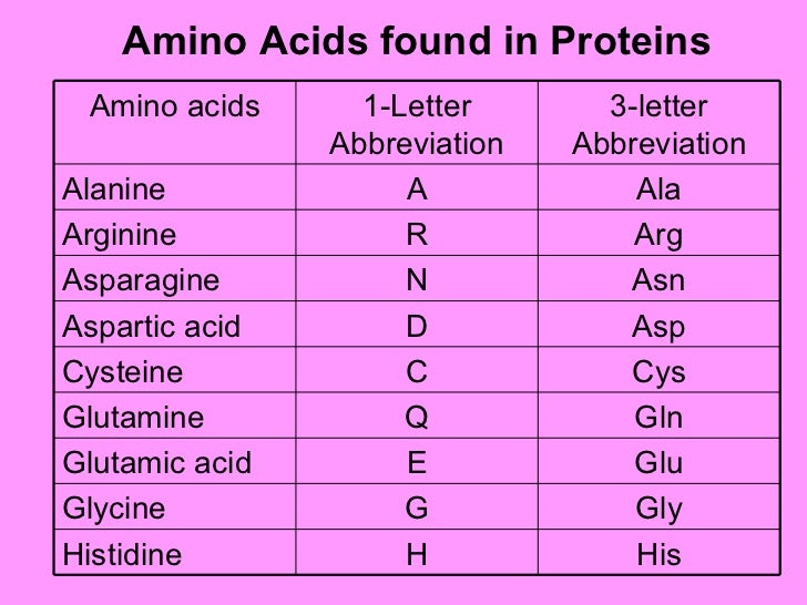 chemistry of proteins 3 letter abbreviation