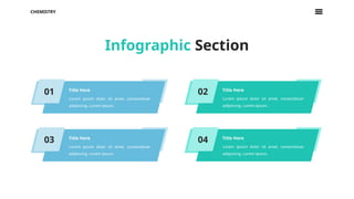01
Lorem ipsum dolor sit amet, consectetuer
adipiscing. Lorem ipsum.
Title Here
03
Lorem ipsum dolor sit amet, consectetuer
adipiscing. Lorem ipsum.
Title Here
02
Lorem ipsum dolor sit amet, consectetuer
adipiscing. Lorem ipsum.
Title Here
04
Lorem ipsum dolor sit amet, consectetuer
adipiscing. Lorem ipsum.
Title Here
CHEMISTRY
Infographic Section
 