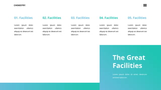CHEMISTRY
The Great
Facilities
Lorem ipsum dolor sit amet, deserunt
animest laborum.
02. Facilities
Lorem ipsum dolor
exercitation ullamco
aliquip ex deserunt est
laborum.
01. Facilities
Lorem ipsum dolor
exercitation ullamco
aliquip ex deserunt est
laborum.
04. Facilities
Lorem ipsum dolor
exercitation ullamco
aliquip ex deserunt est
laborum.
05. Facilities
Lorem ipsum dolor
exercitation ullamco
aliquip ex deserunt est
laborum.
03. Facilities
Lorem ipsum dolor
exercitation ullamco
aliquip ex deserunt est
laborum.
 