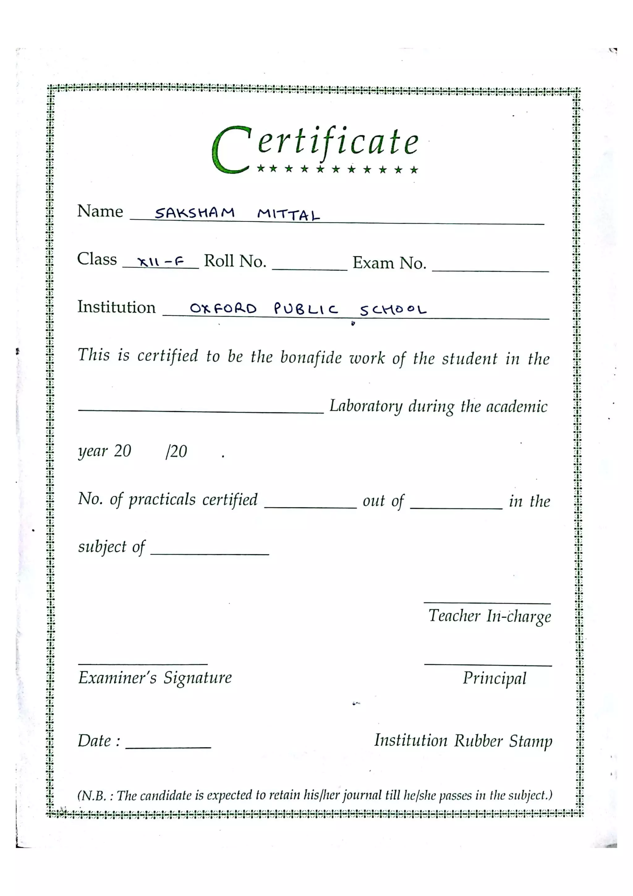 Chemistry Practical File