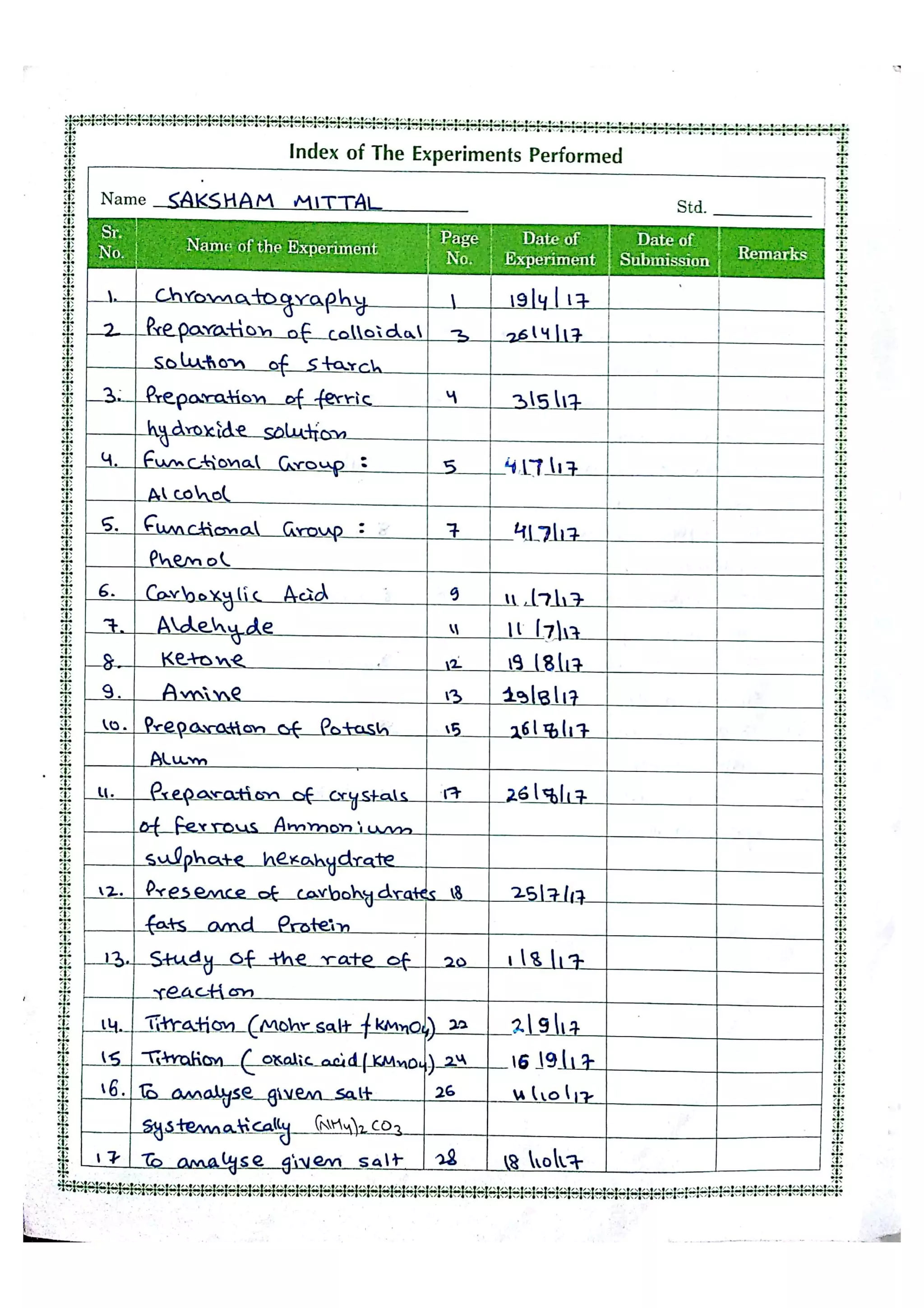 Chemistry Practical File