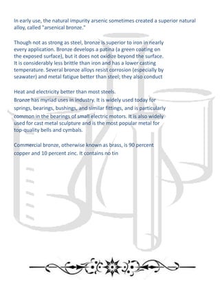 -: INDEX :-1--   Introduction2--  Some Common Alloys3--   Preparation of alloys4--  Analysis of an alloy5--  Experiment 1      to analyze  a sample of brass      qualitative6--  Experiment 2      to analyze a sample of bronze      qualitatively7--   Uses of Alloy8--   Bibliography……
