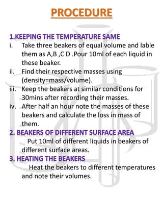 Chemistry project Class 12th ( Rate of evaporation of different liquids ...