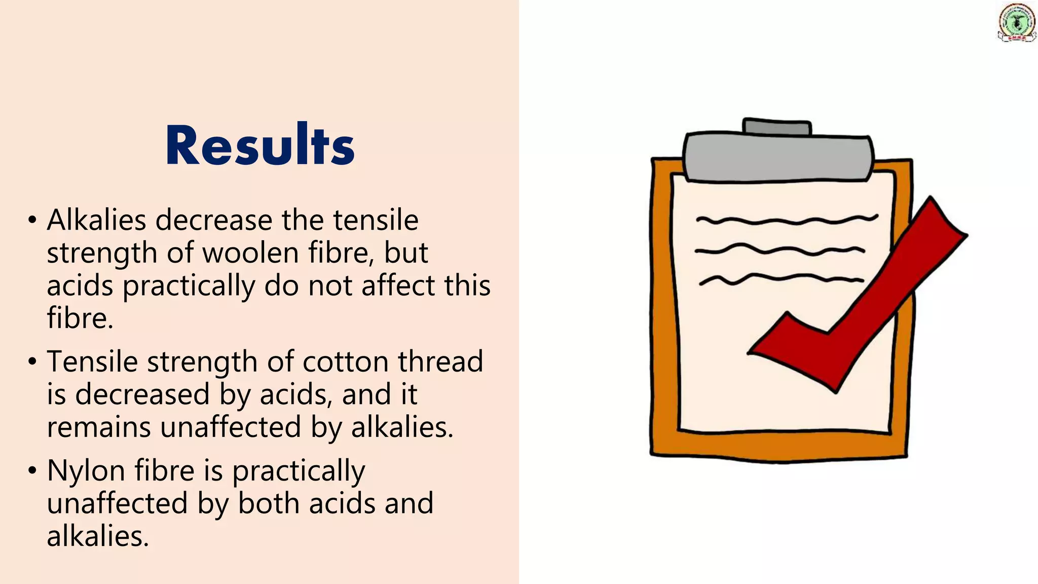 The Effect of Acids and Bases on the Tensile Strength of Fibres. | PPTX