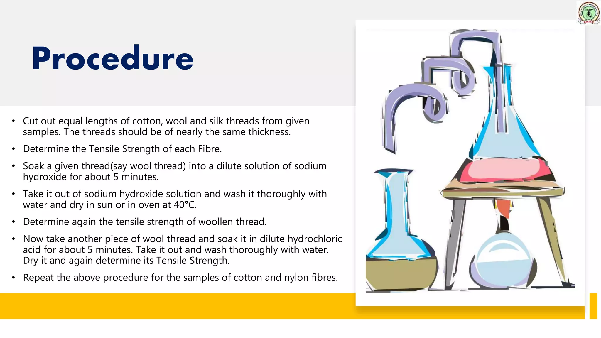 The Effect of Acids and Bases on the Tensile Strength of Fibres. | PPTX