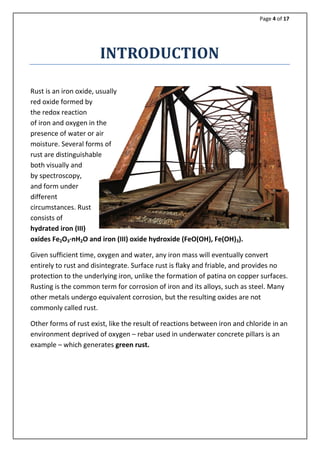 12th CHEMISTRY PROJECT - RUSTING OF IRON | PDF