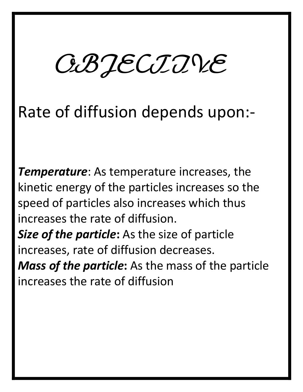 Study of Diffusion of solids in Liquids