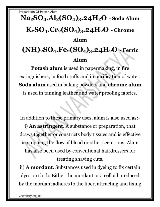 The Preparation Of Potash Alum