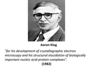 Aaron Klug<br />"for his development of crystallographic electron microscopy and his structural elucidation of biologicall...