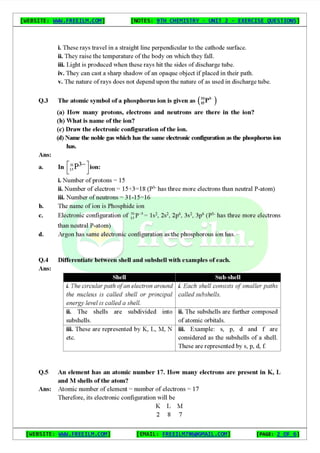 Chemistry Short Question Notes 9th Exercise full Book