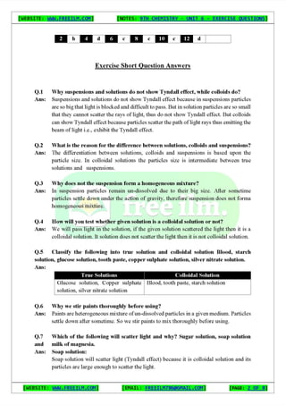 Chemistry Short Question Notes 9th Exercise full Book