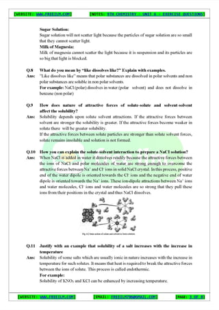 Chemistry Short Question Notes 9th Exercise full Book