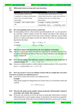 Chemistry Short Question Notes 9th Exercise full Book