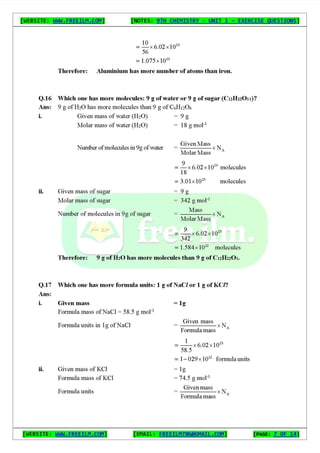 Chemistry Short Question Notes 9th Exercise full Book