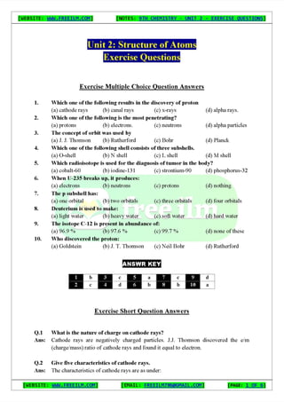 Chemistry Short Question Notes 9th Exercise full Book