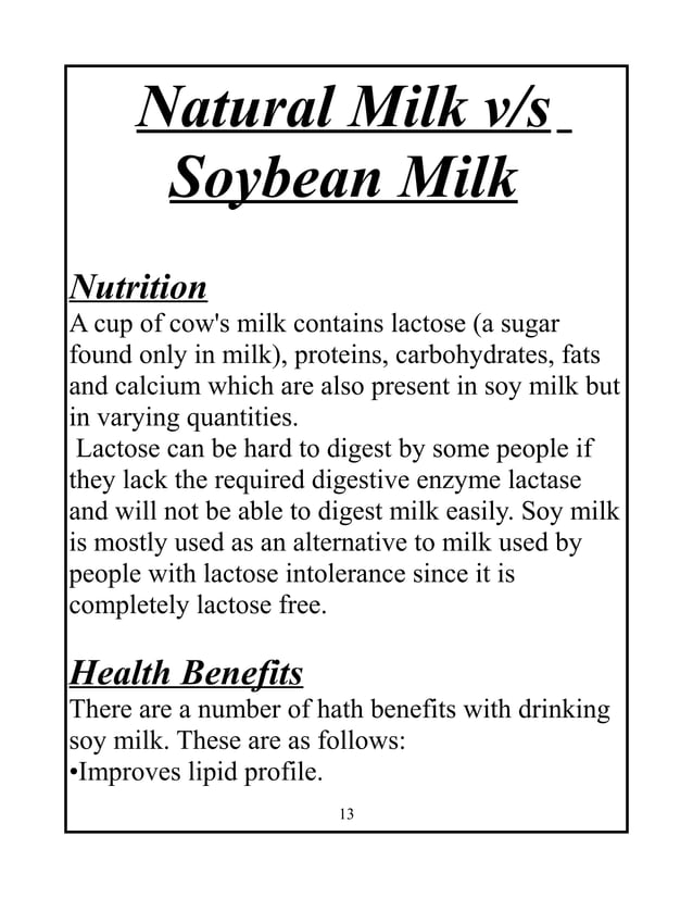 PREPARATION OF SOYBEAN MILK AND ITS COMPARISION WITH NATURAL MILK PDF