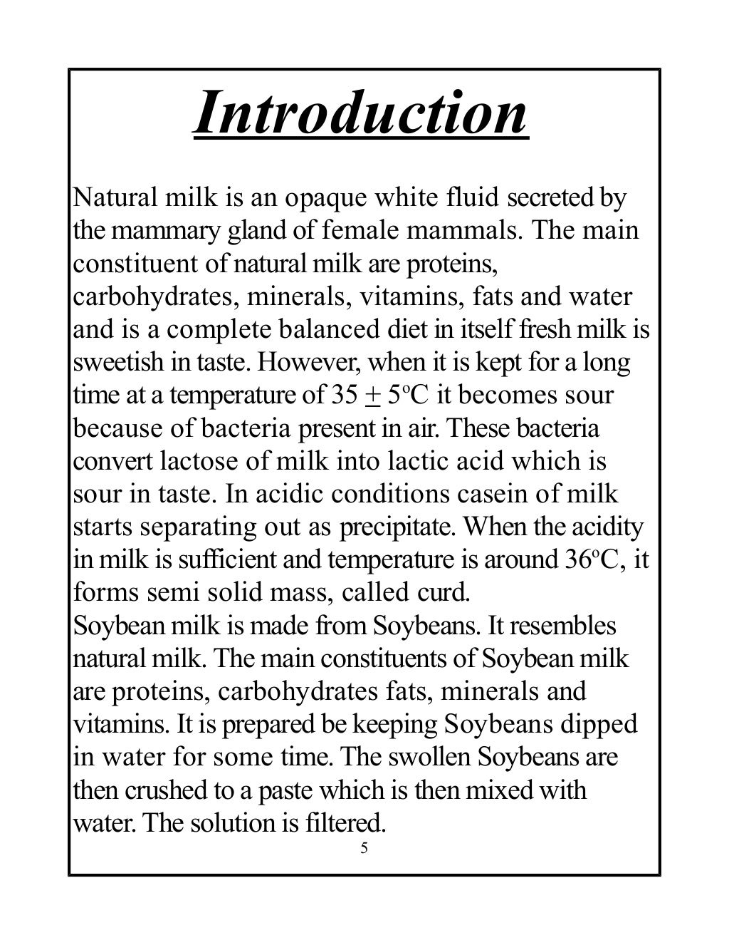 PREPARATION OF SOYBEAN MILK AND ITS COMPARISION WITH NATURAL MILK
