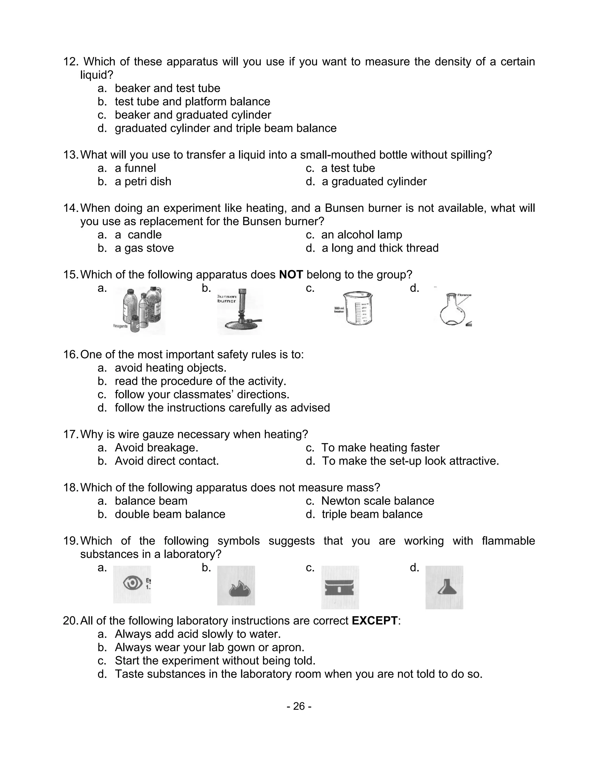 Chem m2 laboratory apparatus, safety rules & symbols | PDF
