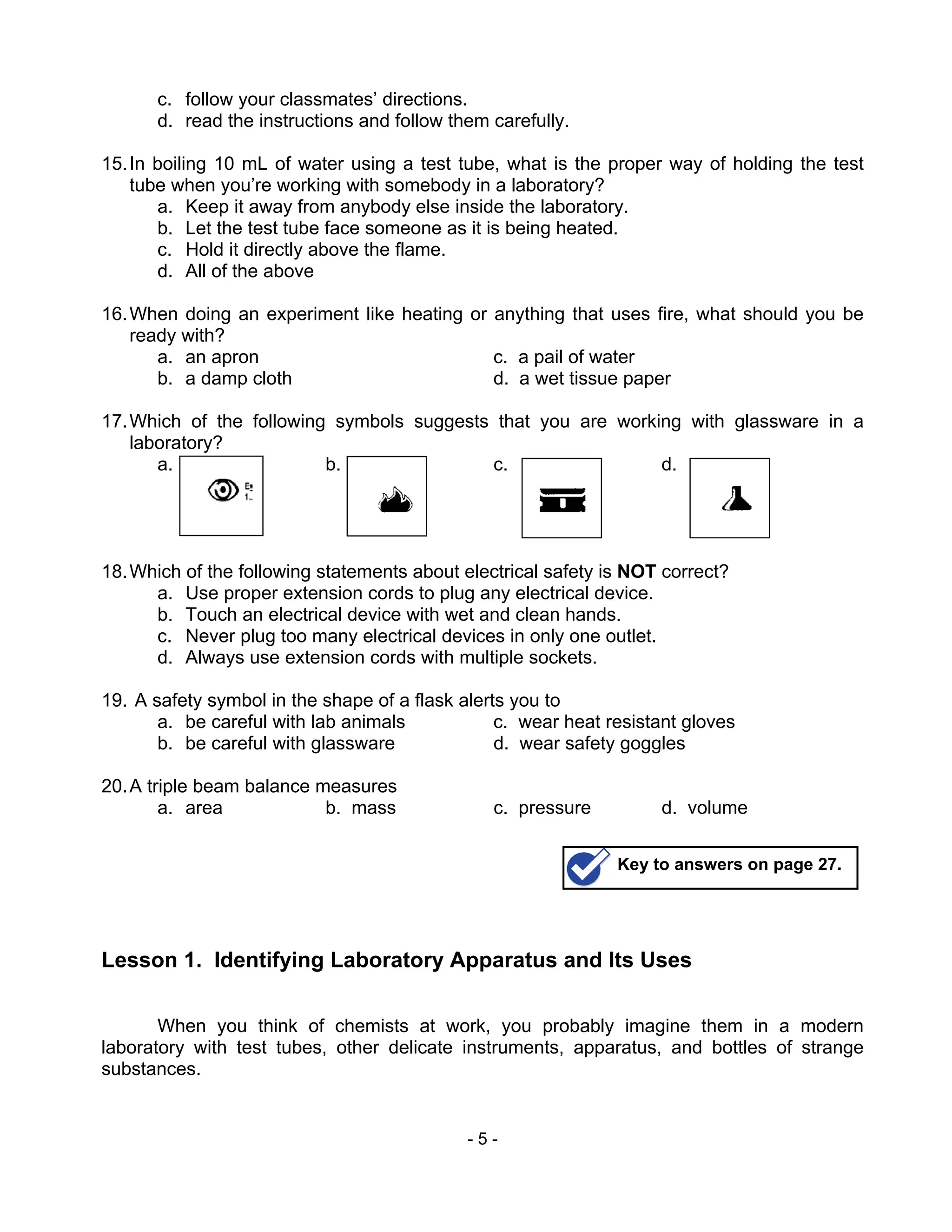Chem m2 laboratory apparatus, safety rules & symbols | PDF