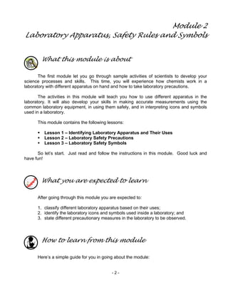 Chem m2 laboratory apparatus, safety rules & symbols | PDF