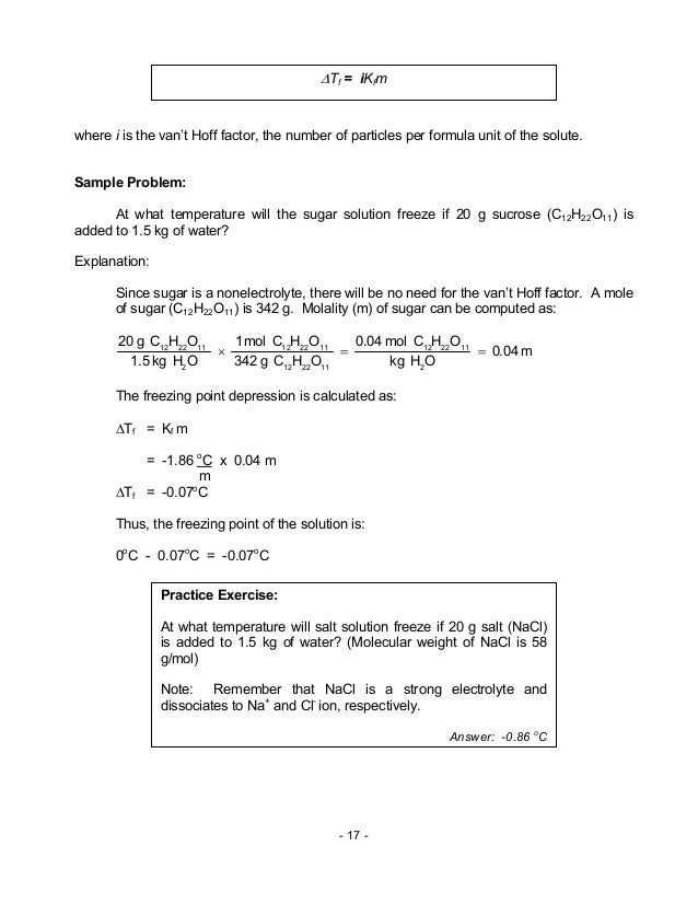 Colligative Properties Worksheet Answers