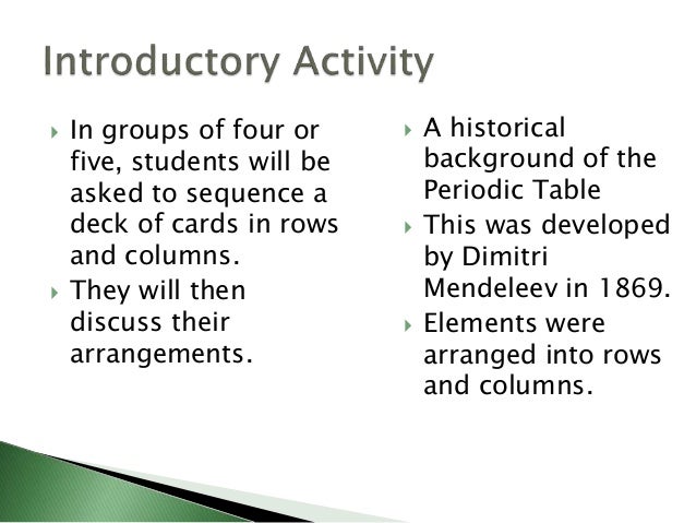 Chemistry M1 The Periodic table