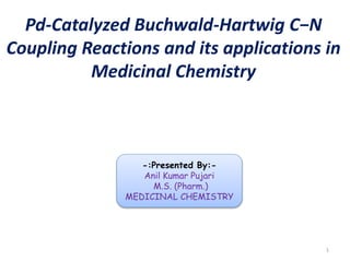Pd-Catalyzed Buchwald-Hartwig C−N
Coupling Reactions and its applications in
Medicinal Chemistry
1
-:Presented By:-
Anil Kumar Pujari
M.S. (Pharm.)
MEDICINAL CHEMISTRY
 