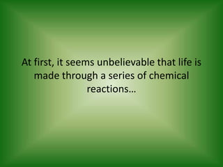 At first, it seems unbelievable that life is made through a series of chemical reactions…