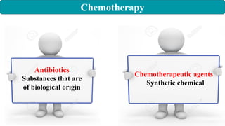 Chemotherapy
Antibiotics
Substances that are
of biological origin
Chemotherapeutic agents
Synthetic chemical
 