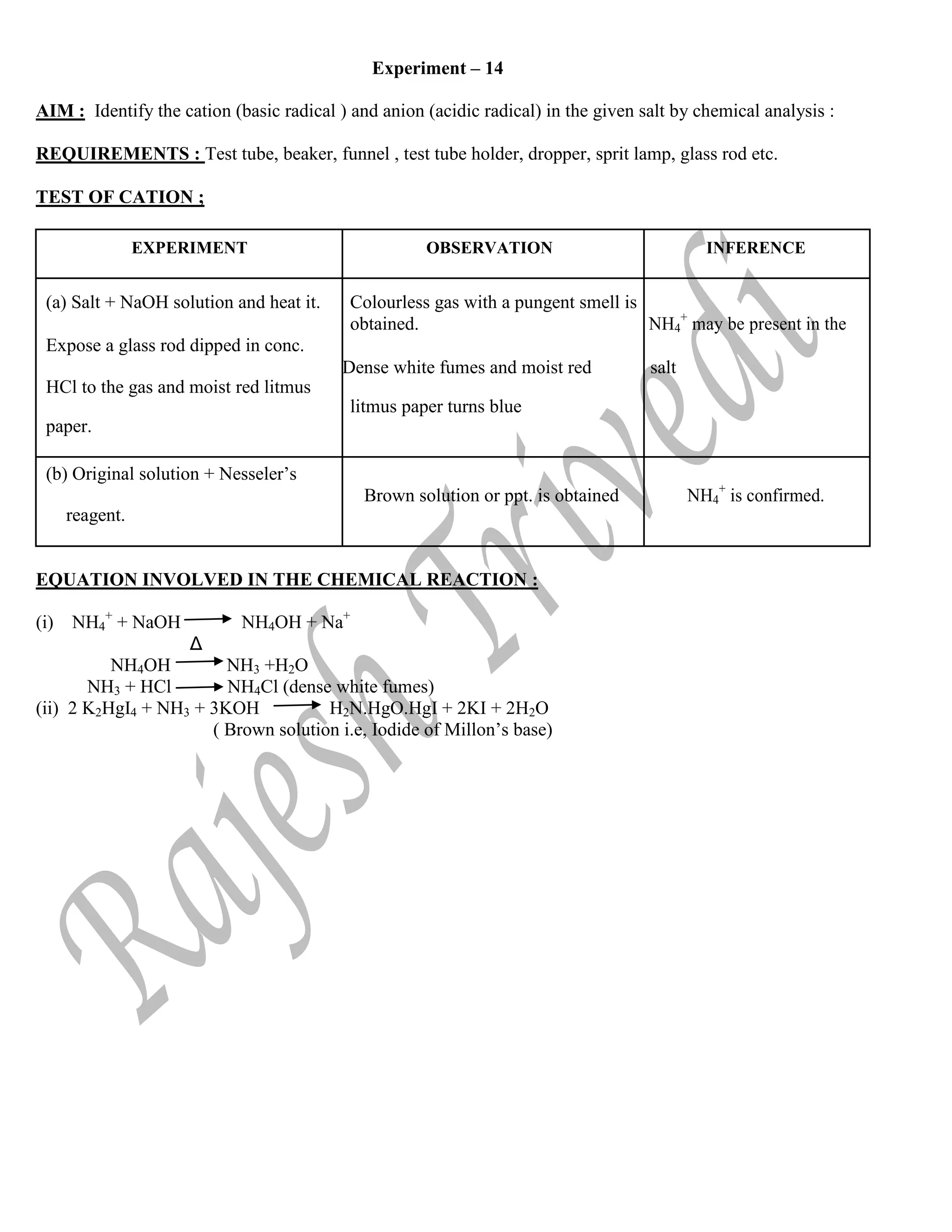 chemistry Practical Class 12th CBSE. | PDF | Chemistry | Science
